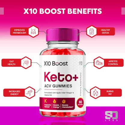 (2 Pack) X10 Boost Keto ACV Gummies Advanced Weight Loss, X10 Boost Keto S.O Labs