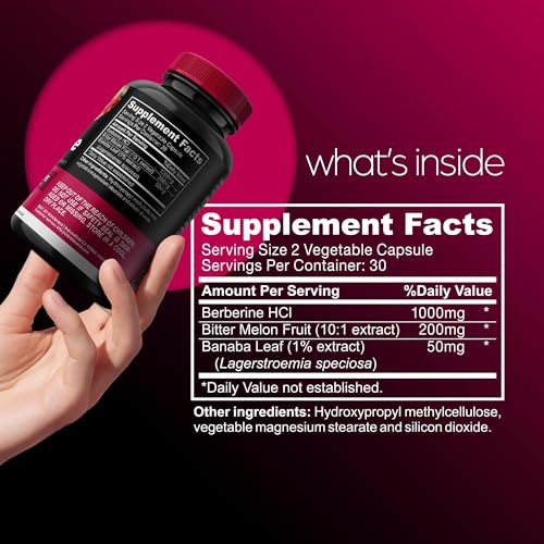 1000mg Berberine Supplement Capsules with Bitter Melon and Banaba Leaf - 30 Servings Artnaturals Store