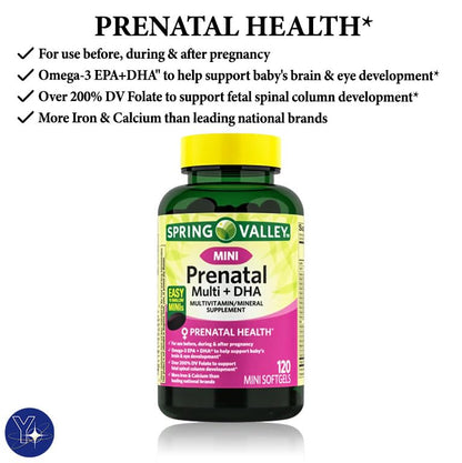 Mini Prenatal Multi + DHA Complete Multivitamin/Multimineral Supplement Spring Valley YOLOMOLO