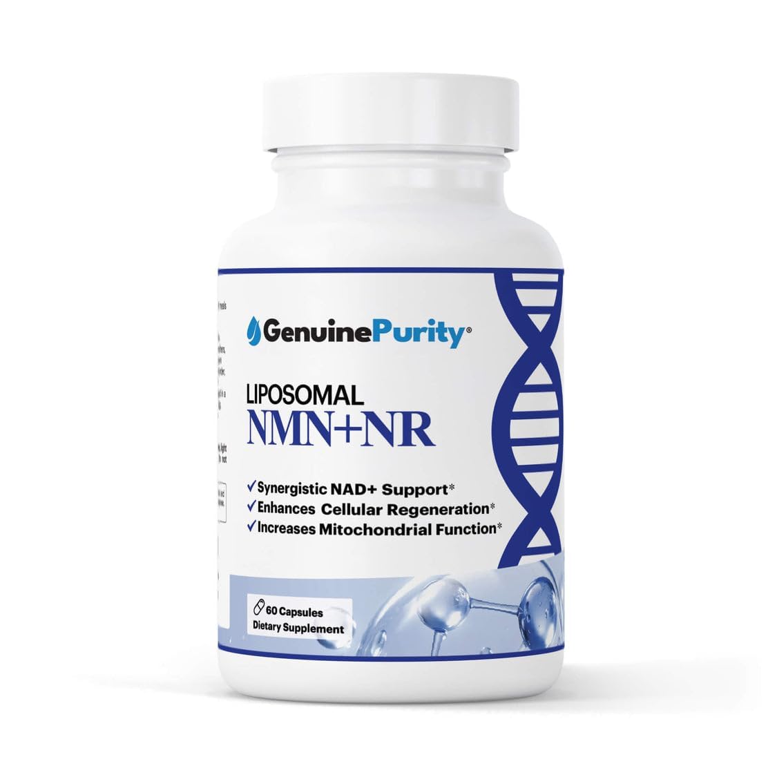 GenuinePurity - Liposomal NMN + NR Supplement - 60 Vegan Capsules to Support Cellular Health, Energy & NAD+ Levels - USA Made, Non-GMO, Gluten Free GenuinePurityBuy Supplements Australia