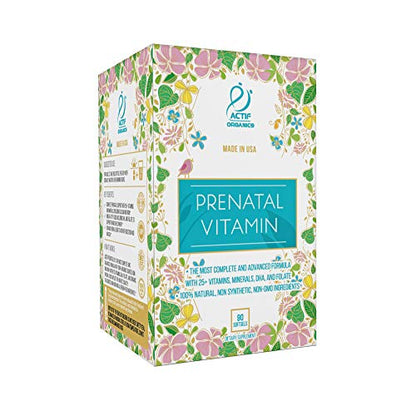ACTIF Organic Prenatal Vitamin with 25+ Organic Vitamins, 100% Natural, DHA, EPA, Omega 3 ACTIF