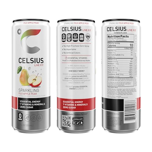 CELSIUS Sparkling Fuji Apple Pear, Functional Essential Energy Drink 12 Fl Oz (Pack of 12) CELSIUSBuy Supplements Australia