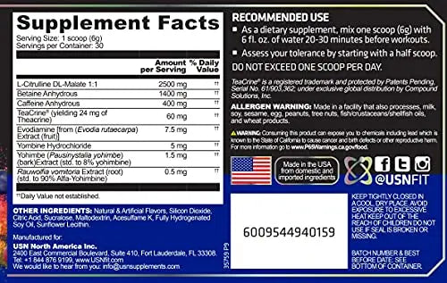 USN 3XT Max Pre-Workout Supplement Drink Mix Powder for Energy, Endurance and Pump USN