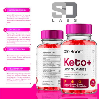 (2 Pack) X10 Boost Keto ACV Gummies Advanced Weight Loss, X10 Boost Keto S.O Labs
