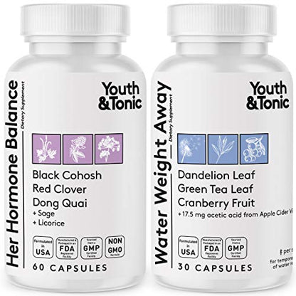 Youth & Tonic Water Retention Pills for Women and Hormone Balance Capsules for Swelling & Loss Youth & Tonic