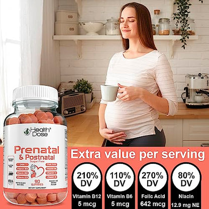 Health Dose Prenatal & Postnatal Vitamins for Pregnant and Lactating Women, DHA & Folic Acid Health Dose