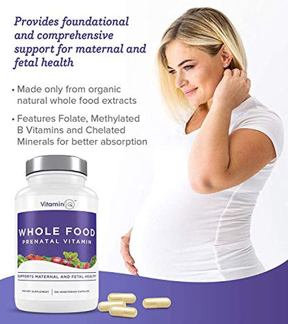 VitaminIQ Whole Food Prenatal Vitamins (120 Capsules) Natural Support for Maternal and Fetal Health VitaminIQ