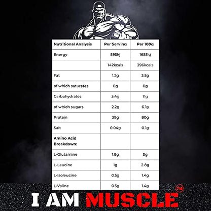 Ultimate Whey Protein + BCAA’s Powder, Premium High Protein Isolate, Enhance Lean Muscle Mass and Recovery, 1kg I AM MUSCLE
