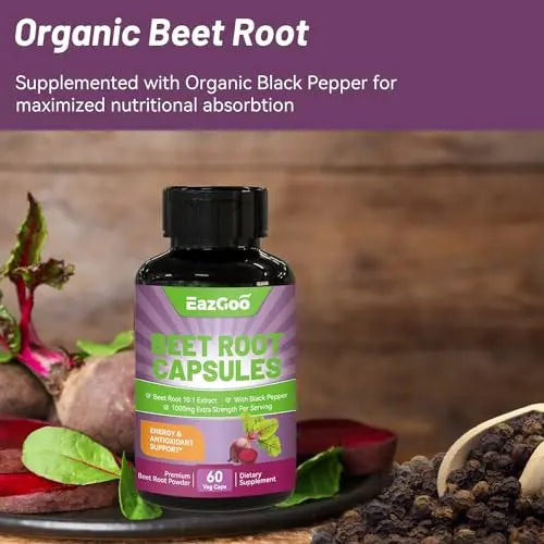EAZGOO Beet Root Capsules 1000mg Per Serving, Supports Nitric Oxide Production & Blood EAZGOO