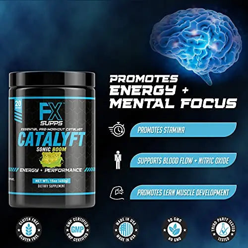FX Supps Catalyft Pre-Workout Powder Drink for Men & Women, Sonic Boom | Dietary FXSUPPS