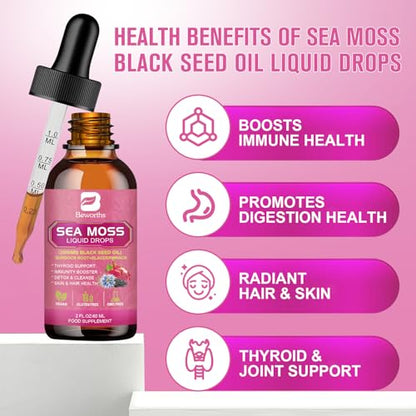 3000mg Sea Moss Liquid Drops - Organic Black Seed Oil & Irish Sea Moss B BEWORTHS