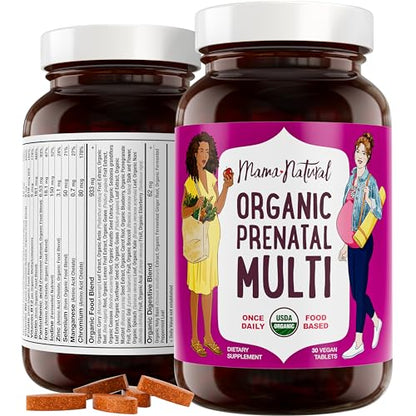 Mama Natural 100% Organic Prenatal Vitamins | One A Day Prenatal Vitamins (30 Servings) Mama Natural