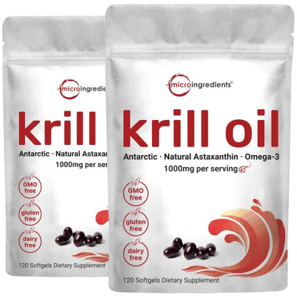 2 Pack Antarctic Krill Oil Supplement, 1000mg Per Serving, 120 Soft-Gels Each Micro Ingredients