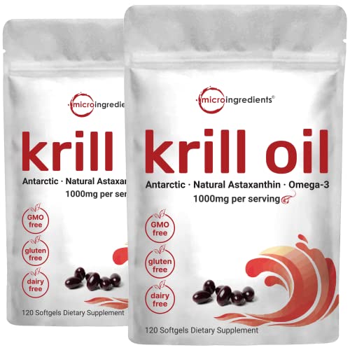 2 Pack Antarctic Krill Oil Supplement, 1000mg Per Serving, 120 Soft-Gels Each Micro Ingredients