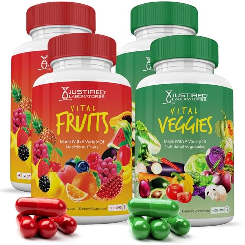 (4 Pack) Vital Fruits and Veggies Supplement Whole Food Red & Green Superfoods Justified Laboratories