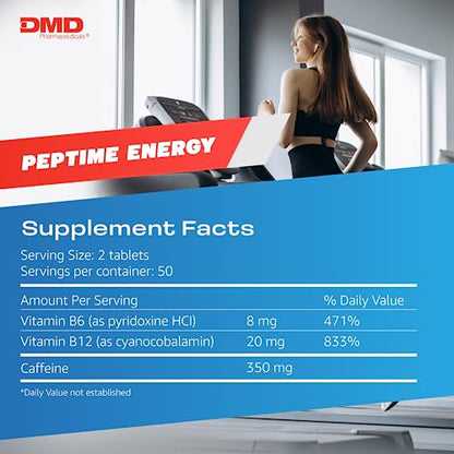 PEPTIME Energy Tablets, Vitamin B6 and B12 Caffeine Pills, 350 mg Caffeine