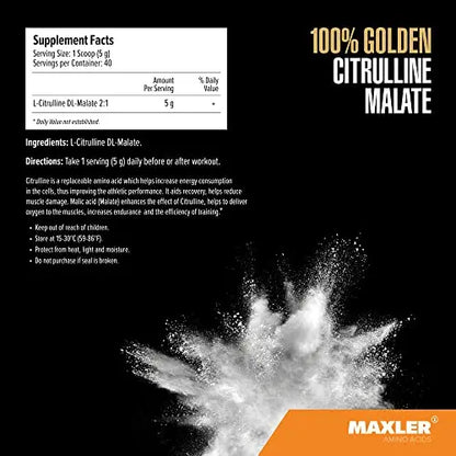 Maxler 100% Golden Citrulline Malate Powder - Vegan L-Citrulline DL-Malate 2:1 Amino Acid Maxler