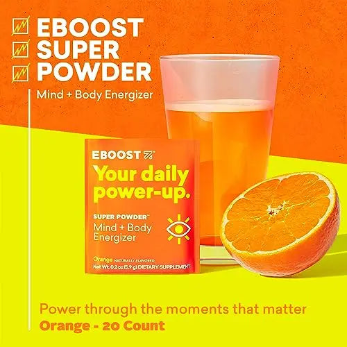 EBOOST Energy Drink & Electrolyte Powder, 20 Packets - Super Powder Orange EBOOST