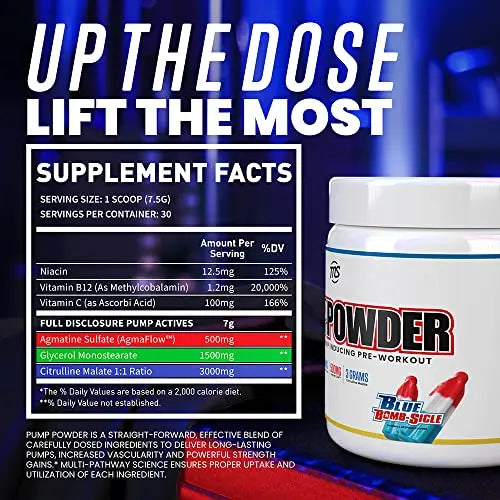 MAN Sports Pump Powder Blue Bombsicle - Stimulant Free Pre Workout Drink MAN Sports