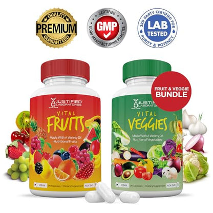 (Set of 2) Vital Fruits and Veggies Supplement Red & Green Superfoods Whole Food Justified Laboratories