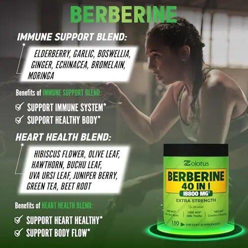 Zolotus 18800mg Berberine Supplement 40 in 1, with Sea Moss, Cinnamon, Milk Thistle Zolotus
