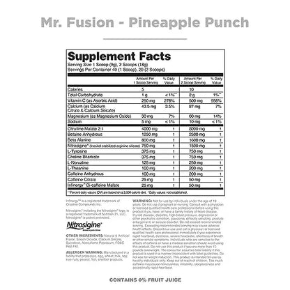 Nutrithority Mr.Fusion Pre Workout Supplement, Pineapple Punch, 40 Servings Nutrithority