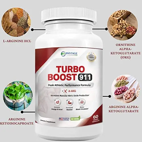 Phytage Labs Turbo Boost 911 Nitric Oxide Booster, Circulation, Energy Boost, Mental Focus Phytage Labs