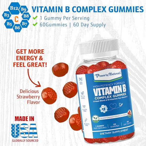 Power By Naturals B Complex Vitamins for Women - 60 Vegan Gummies for Prenatal Support, Energy Boost Power By Naturals