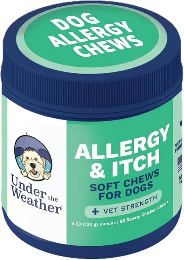 Container of Under the Weather dog allergy and itch soft chews for dogs.