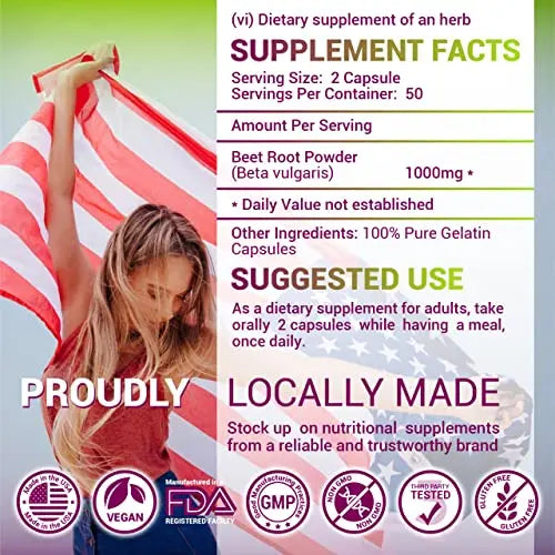 HERBALICIOUS Beet Root Capsules - Herbal Supplement for Athletic Performance HERBALICIOUS