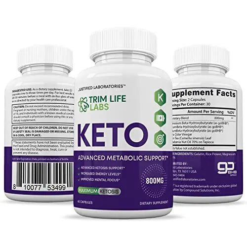 (2 Pack) Trim Life Labs Keto Pills Includes Apple Cider Vinegar Patented goBHB Justified Laboratories