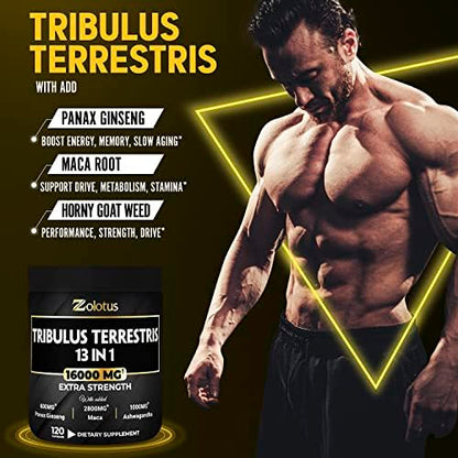 13in1 Tribulus Terrestris Capsules - 16000mg Per Serving with Maca, Horny Goat Weed Zolotus