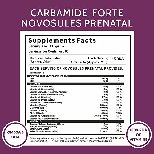 Roti Prenatal Multivitamin for Pregnancy with 300mg DHA & 18 Ingredients - 60 Capsules Roti