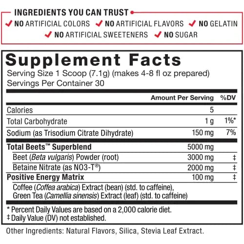 Force Factor Total Beets Energy Drink Mix, Superfood Beet Root Powder with Nitrates Force Factor