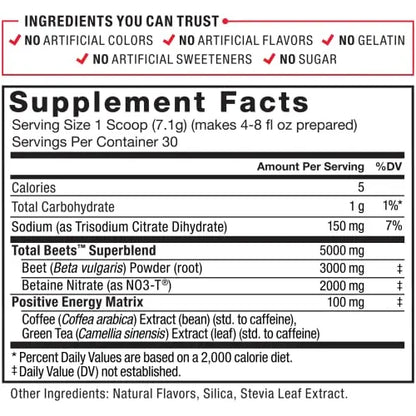 Force Factor Total Beets Energy Drink Mix, Superfood Beet Root Powder with Nitrates Force Factor