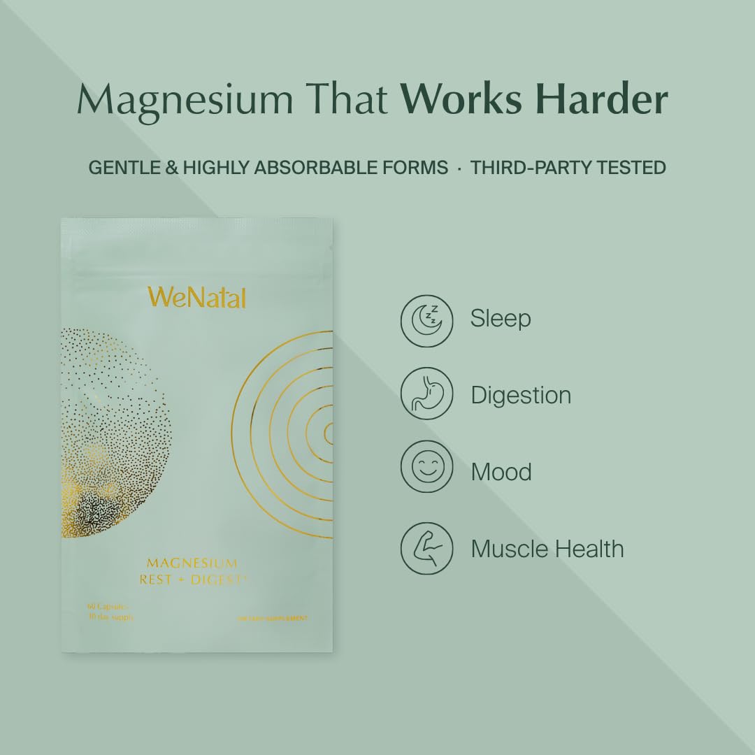 WeNatal Rest + Digest Magnesium Supplement with Glycinate, Malate, Citrate & Gluconate for Relaxation, Digestion, Sleep, Mood & Stress Support – Vegan, Non-GMO, 60 Capsules WeNatalBuy Supplements Australia