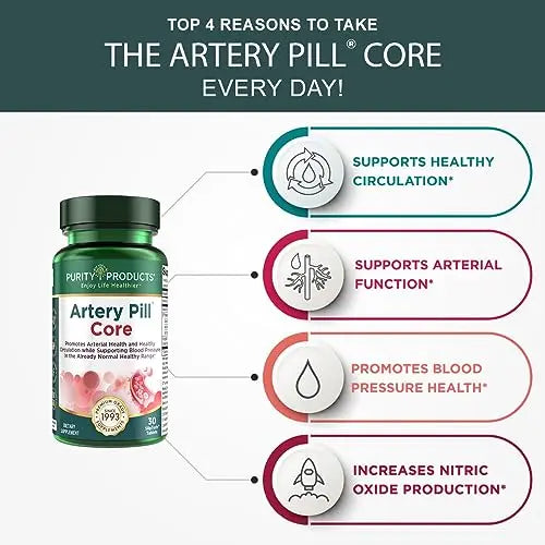Purity Products Artery Pill Core from MK-7 Vitamin K2, Plant-Based S7 Nitric Oxide Booster Purity Products