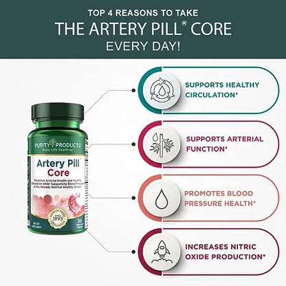 Purity Products Artery Pill Core from MK-7 Vitamin K2, Plant-Based S7 Nitric Oxide Booster Purity Products
