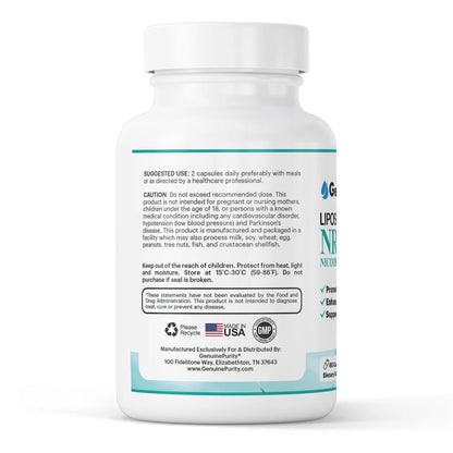 GenuinePurity Liposomal NR 300mg Nicotinamide Riboside Supplement | Advanced NAD Boost for Cellular Energy and Mitochondrial Function | Gluten Free, Vegan, USA Made, Non-GMO | 60 Capsules GenuinePurityBuy Supplements Australia