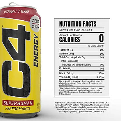 C4 Energy Carbonated Zero Sugar Energy Drink, Pre Workout Drink + Beta Alanine, Midnight Cellucor