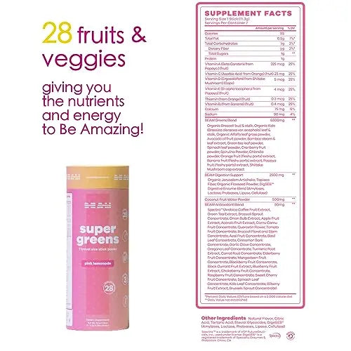 BEAM be Amazing Super Greens Powder with Prebiotics, Digestive Enzymes & Antioxidants BEAM