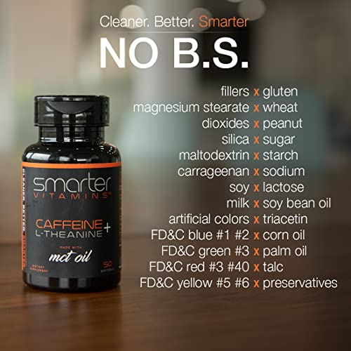 200mg Caffeine Pills - MCT Oil from 100% Coconuts + 100mg L-Theanine, Advanced Energy SmarterVitamins