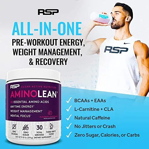 RSP NUTRITION AminoLean Pre Workout Energy (Fruit Punch 30 Servings) with TrueFit RSP NUTRITION