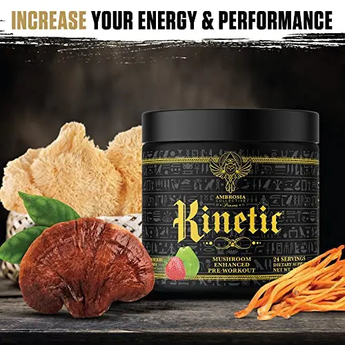 Ambrosia Kinetic Organic Preworkout, Mushroom Enhanced Natural Pre Workout Supplement Ambrosia