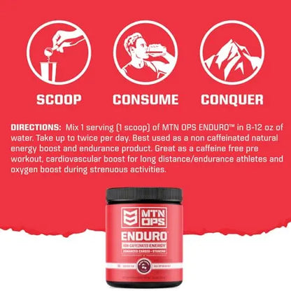 MTN OPS Enduro Nitric Oxide Supplement & Stim-Free Pre Workout - 30 Servings MTN OPS