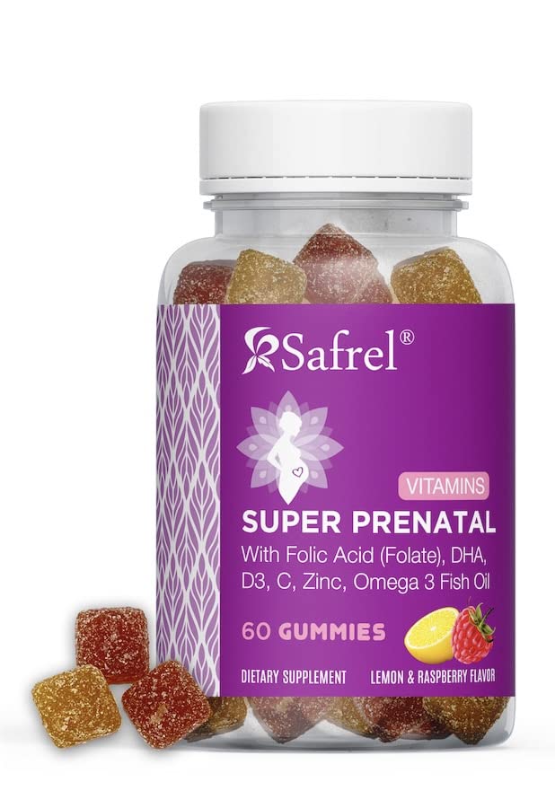 Safrel PreNatal and Post Pregnancy Gummy Vitamins, Lemon & Raspberry Lemonade Flavored Safrel