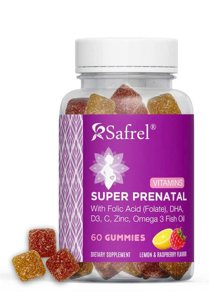 Safrel PreNatal and Post Pregnancy Gummy Vitamins, Lemon & Raspberry Lemonade Flavored Safrel