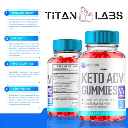 (2 Pack) Slimsculpt Keto ACV Gummies, Slim Sculpt Keto ACV Gummies Advanced Weight Loss 1000MG Titan Labs