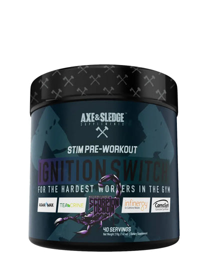 Ignition Switch Pre-Workout with CarnoSyn, TeaCrine, Infinergy, and AgmaMax, Long Lasting Axe & Sledge